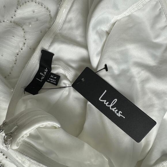 Lulus Loving Mentality White Tulle Beaded Strapless Midi Dress Cocktail XL NWT - Picture 12 of 12